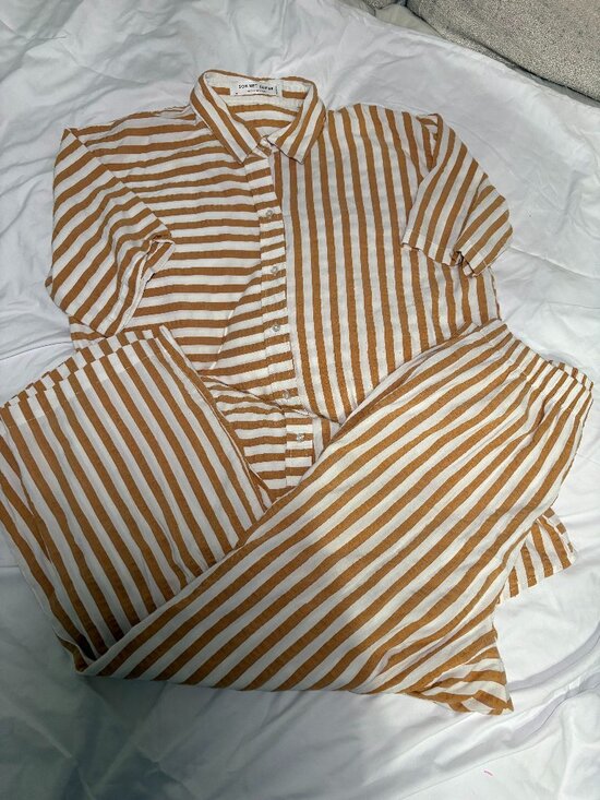 Sonnet James Tops - Sonnet James Striped Play Suit Set M Button Down Wide Leg Pants Set